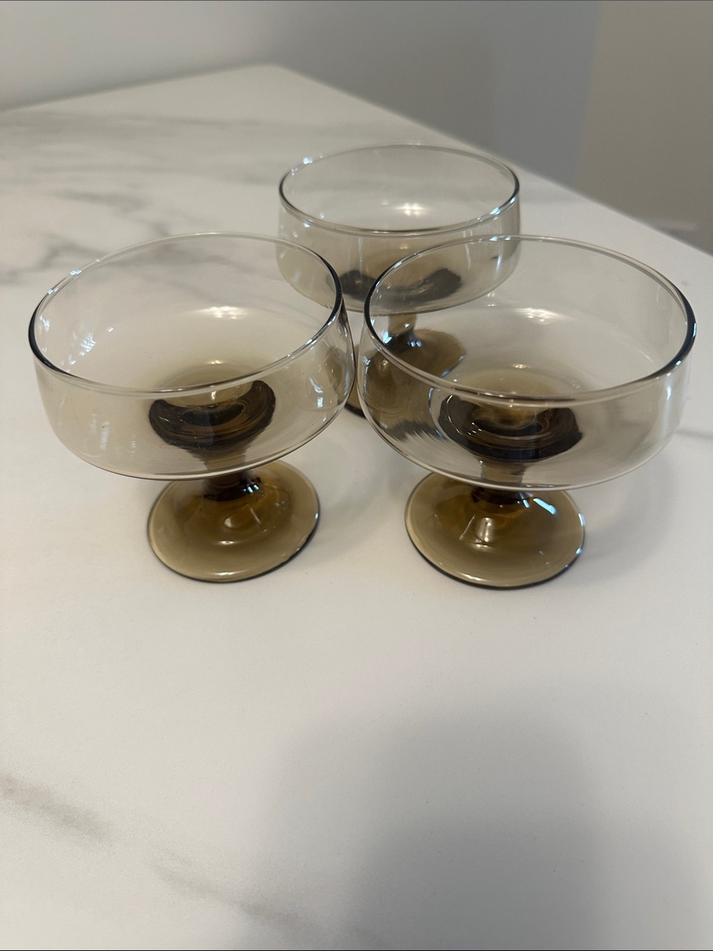 Set of 3 Vintage Libby Tawny Accent Smoke Glass Champagne/Coupe/Dessert Glasses